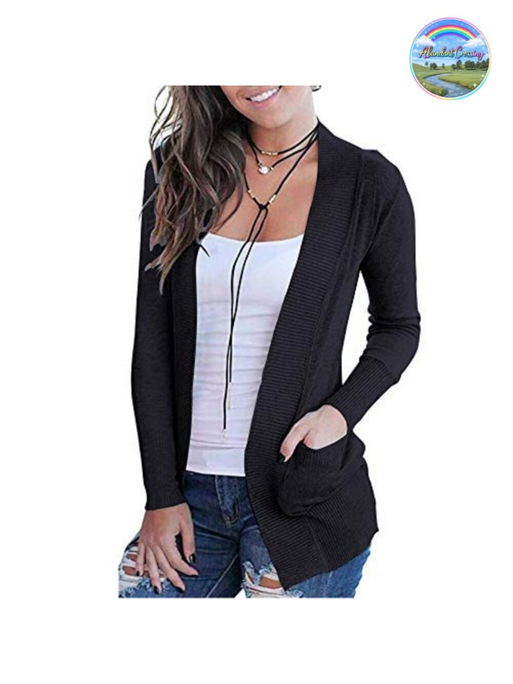 Open Front Long Sleeve Cardigan with Pockets Ribbed Shawl Collar
